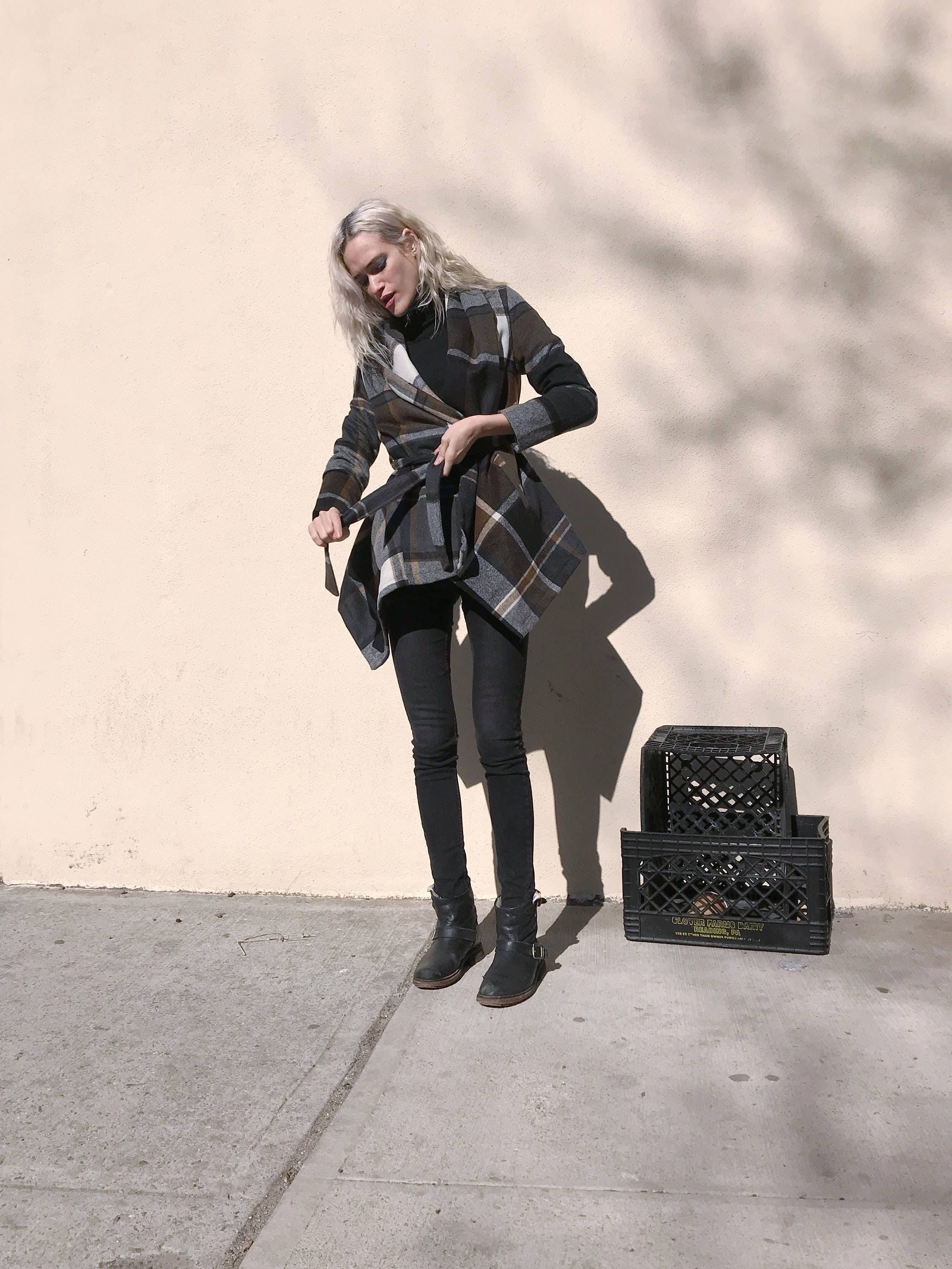 Belted Plaid Checkered Short Coat 