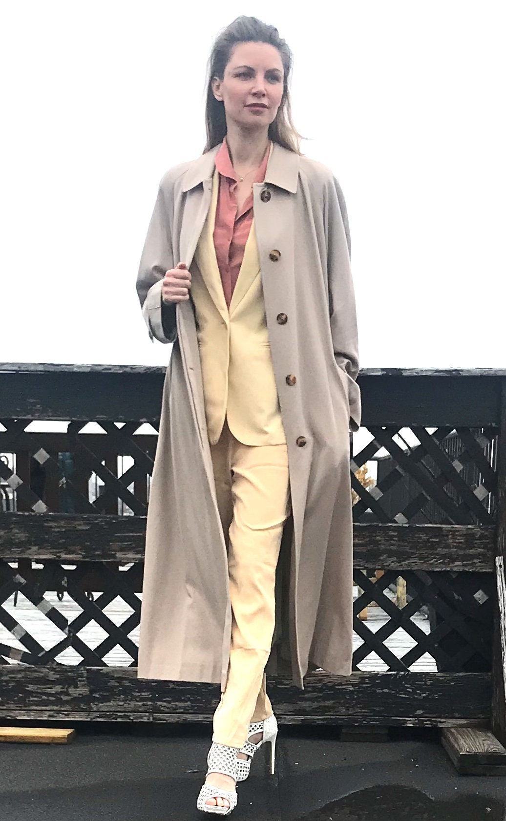 Vintage Oat Beige Wool Long Trench Coat | Etsy