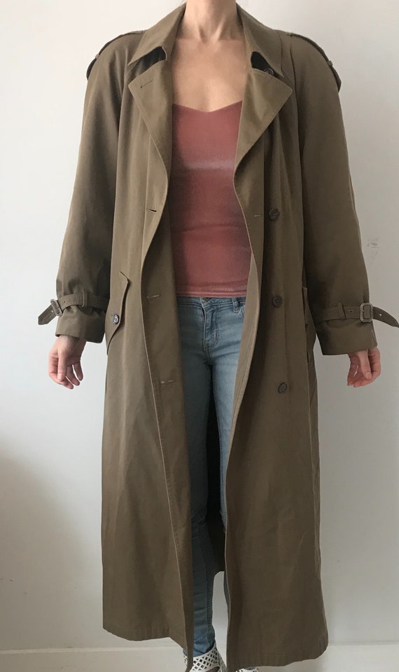 Vintage Classic Khaki Tan Belted Wool Trench Coat - image 2