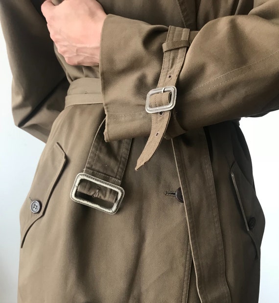 Vintage Classic Khaki Tan Belted Wool Trench Coat - image 6