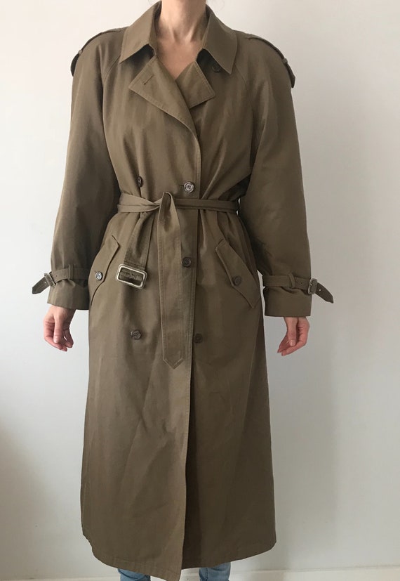 Vintage Classic Khaki Tan Belted Wool Trench Coat - image 4