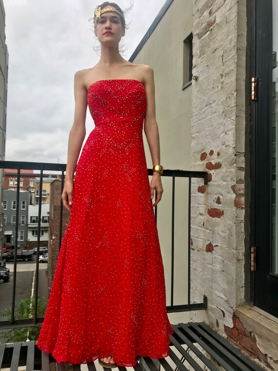 Traffic Stopping Red Beaded Silk Party Dress