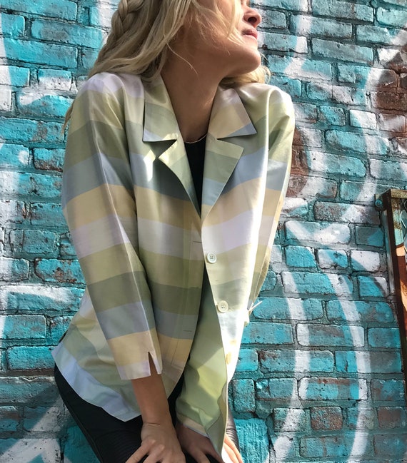 Candy Colored Pastel Silk Blazer - Vintage Liz Cla
