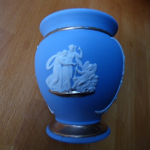Wedgwood Blue Jasperware and Gilded Vase.