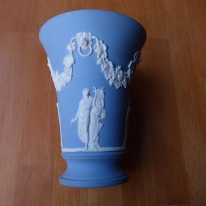 Wedgwood Blue Jasperware Footed Trumpet Vase