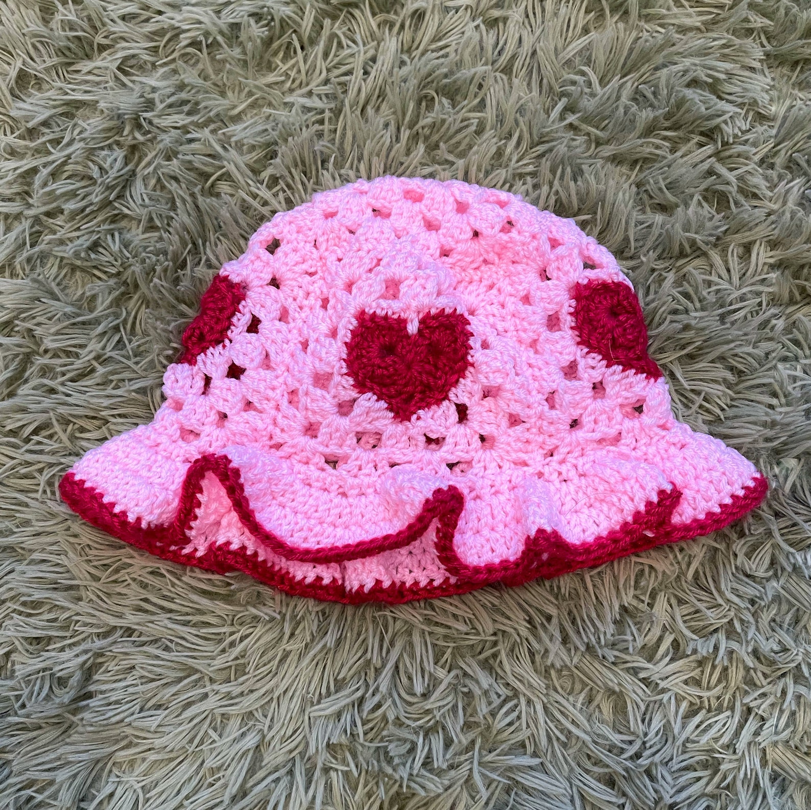 Hand Crocheted Heart Granny Square Bucket Hat | Etsy
