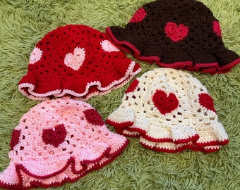 Crochet Bucket Hat Handmade Pink and 