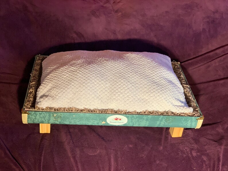 Suitcase Pet Bed- Blue with Grey Bed Cat Bed Dog Bed Vintage Pet Bed