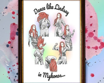 Lindsay Lohan Mykonos Dance Watercolour Print