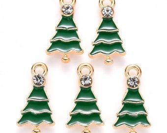 Christmas tree charms, 21mm enamel Christmas charms, xmas tree pendant, rhinestone tree charm, jewellery making, Jewellery supplies
