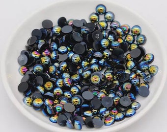 Pearl effect half round cabochons, 8mm black