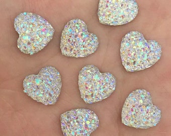 Glitter heart embellishments, clear colour 12mm