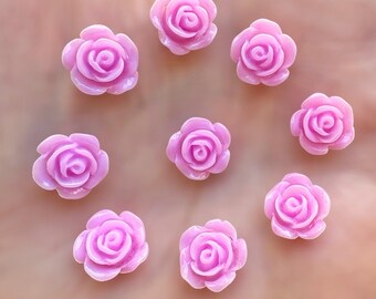 Flower cabochon, 10mm lilac resin rose, flat back flower embellishment, floral craft cabochon, pale purple flower, craft supplies, set of 20