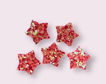 Star felt red fabric glitter appliqués, padded fabric 20mm