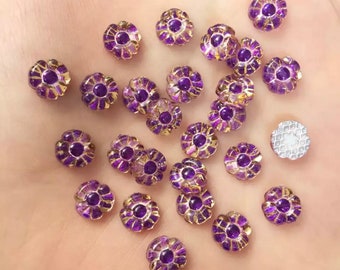 Flower cabochons, 8mm purple flat back resin flower, floral craft cabochon, small resin flowers, craft supplies, set of 20