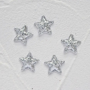 Star fabric silver glitter appliqués, padded fabric 18mm stars, fabric craft embellishments, decorative colourful stars, set of 20