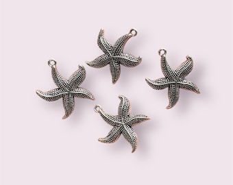 Tibetan Silver Starfish Charm, Sea Theme Pendant (26mm)