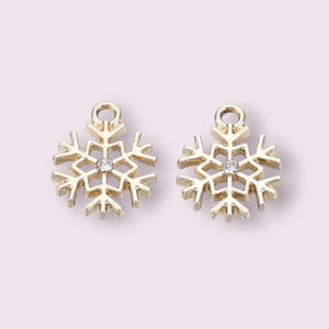 Gold Snowflake charms, Christmas snowflake charms, gold tone snowflake charm, gemstone snowflake charm, xmas jewellery findings, 2pc, 5pc