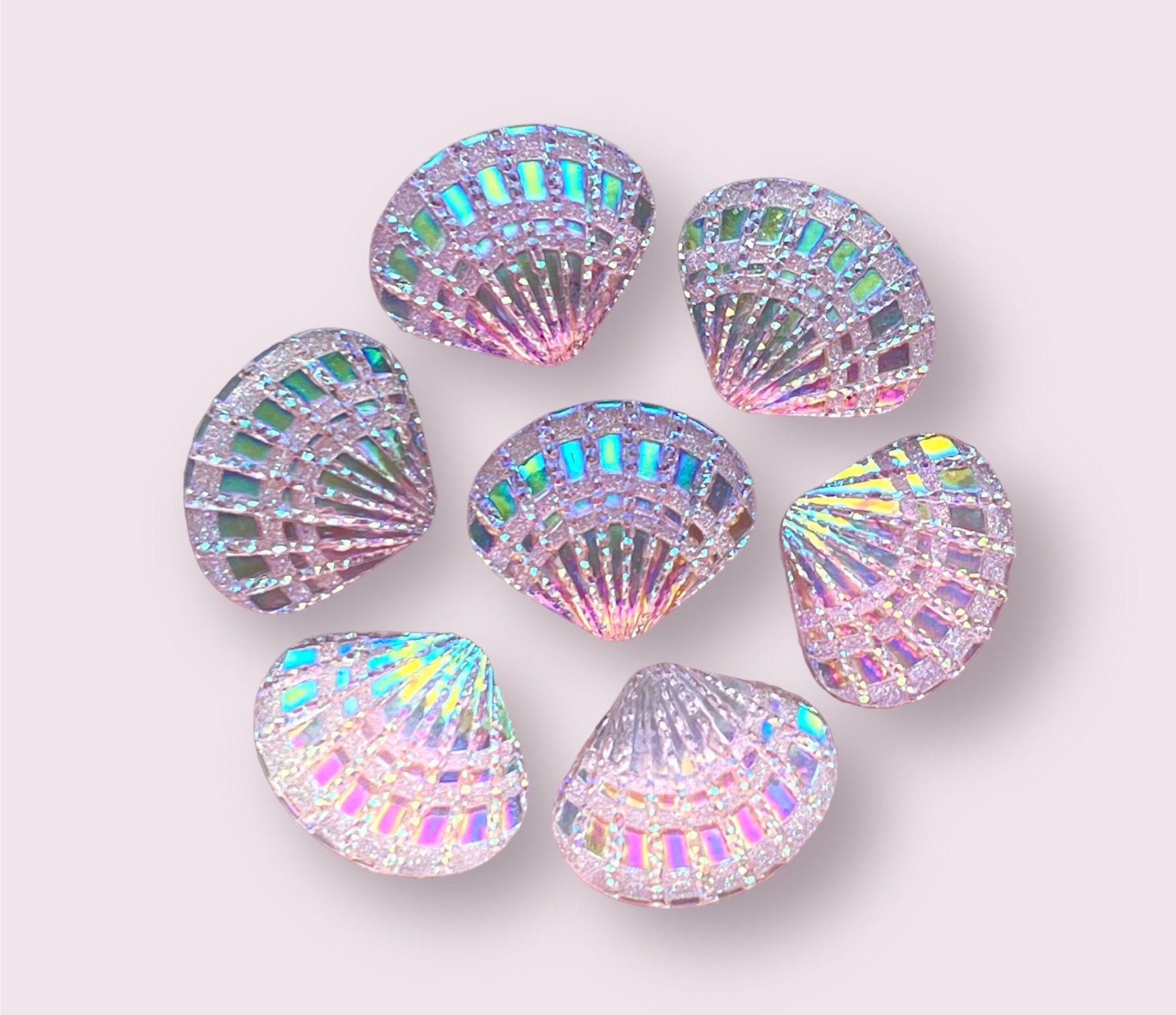 Seashell Cabochons, Pale Pink Lustre Glitter Shell Resin Embellishments ...
