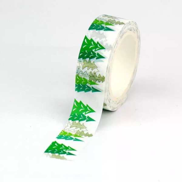 Christmas tree green washi tape, decorative tree xmas tape, 10m self adhesive craft tape, xmas packaging tape, festive washi tape