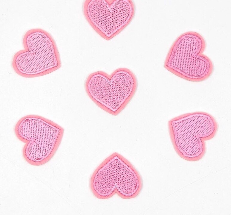 Pink Iron on Heart Patches Pink Embroidered Heart Appliqué Etsy UK