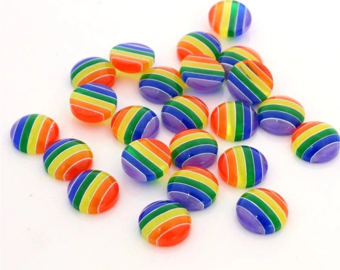 Featured listing image: Rainbow stripe round 12mm cabochons