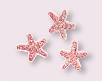 Starfish patch, iron on patches, pink embroidered starfish appliqué, sea theme clothing patches, no sew patch, sewing supplies