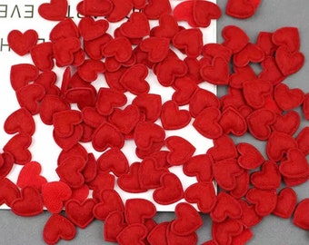 Heart shaped red felt fabric embellishments, 17mm felt hearts