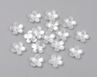Pearl effect white flower embellishments,  11mm