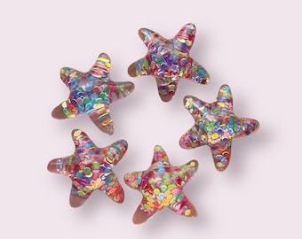 Starfish cabochons, rainbow starfish resin embellishments, flat back cabochons, sea theme cabochon, mixed colour set of 5