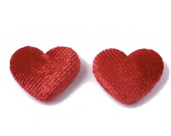 Fabric covered heart embellishments, red 16mm
