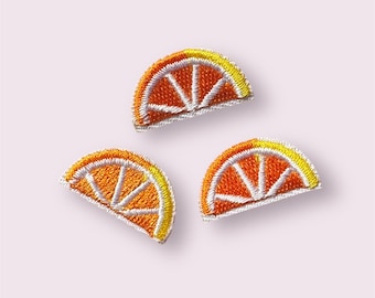 Orange iron on patch, embroidered fruit garment patch, 25mm iron on orange appliqué, no sew patches, sewing supplies, small patches
