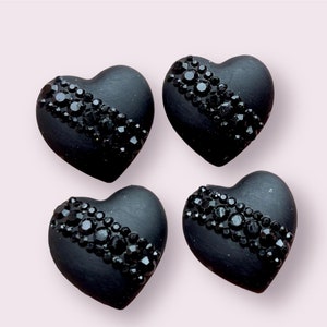 Cabochons coeurs noirs, coeurs de 2 cm, cabochons coeurs en résine à dos plat, cabochons de mariage, coeur d'halloween, lot de 6