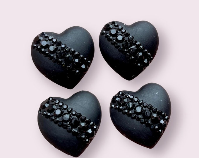 Featured listing image: Black heart cabochons, 2cm hearts