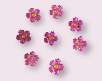 Flower cabochons, 9mm purple flat back resin flower, glass effect floral cabochon, lilac flower embellishments, craft supplies, set of 20