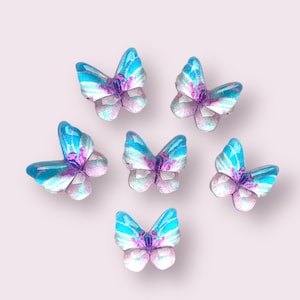 Embellissements papillons en résine, cabochon papillon bleu et lilas 15 mm, papillon à dos plat, cabochon artisanal, lot de 10