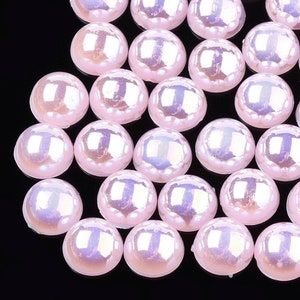 pale pink pearl effect half round cabochons, 8mm round flat back embellishments, pink resin cabochons, set of 50