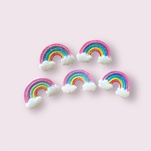 Rainbow resin cabochons, pink 26mm resin flat back embellishments, decorative rainbow cabochon, craft cabochon, set of 5