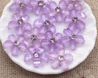 Pale purple resin rhinestone flower cabochon, lilac 10mm flower embellishments, flat back flower, floral craft embellishments, set of 20
