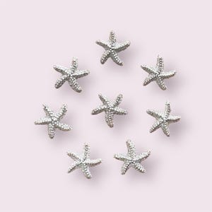 Starfish cabochons, silver rhinestone effect starfish embellishments, flat back cabochons, sea theme cabochon, craft supplies, set of 20