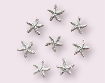 Starfish cabochons, silver rhinestone effect starfish embellishments, flat back cabochons, sea theme cabochon, craft supplies, set of 20
