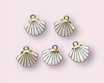 Seashell enamel charms, 13mm white shell charms, scallop shell charm, earring charms, sea themed charms, jewellery findings