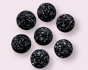 Round resin black cabochon, 12mm flat back rhinestone embellishments, round craft cabochon, Halloween cabochon, set of 20
