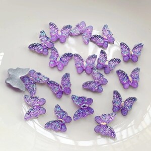 Purple resin butterfly cabochons, resin flat back butterfly embellishments, 12mm shimmer butterfly, craft embellishments, set of 20