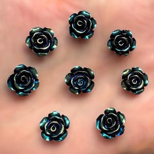 【七宝】花束 Flower Cabochon, 12mm Black Resin Flower, Flat Back Rose