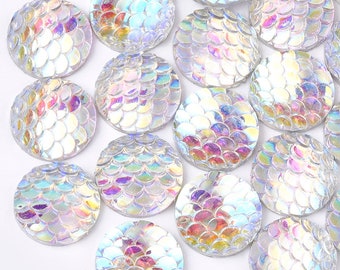 Round resin fish scale silver cabochon, 12mm