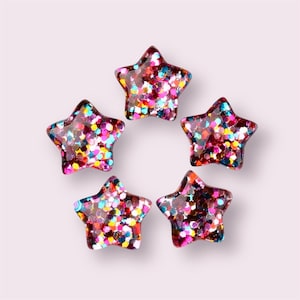 Cabochons étoilés remplis de paillettes, embellissements étoiles à dos plat en résine de 16 mm, cabochons étoiles décoratifs, fournitures créatives, étoiles à coller, lot de 20