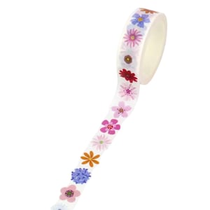 Flowers washi tape roll, floral 10m craft tape, single sided adhesive tape, decorative washi tape, patterned washi tape, journal supplies