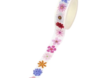 Flowers washi tape roll, floral 10m craft tape, single sided adhesive tape, decorative washi tape, patterned washi tape, journal supplies