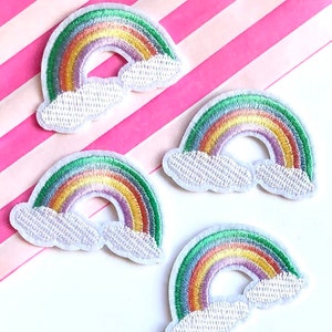 Pastel rainbow embroidered patch, iron on 58mm rainbow patch, rainbow appliqué, pastel rainbow motif, rainbow garment patch,